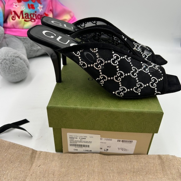 Women’s crystal embellished GG slides size 40 made in Italy - Picture 4 of 10